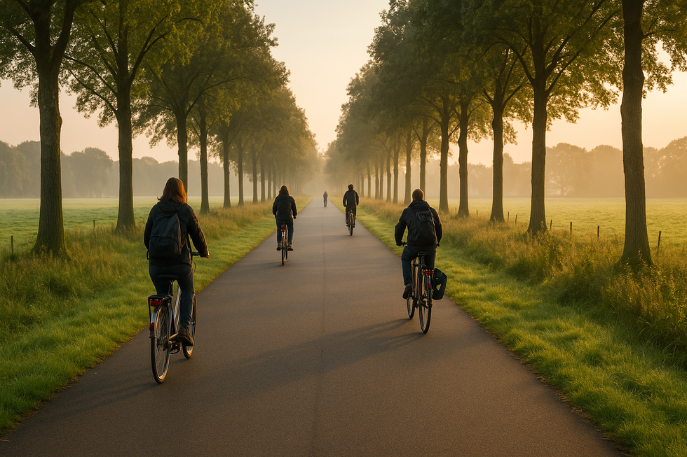 Fietsers op een nieuw aangelegd fietspad in Drenthe