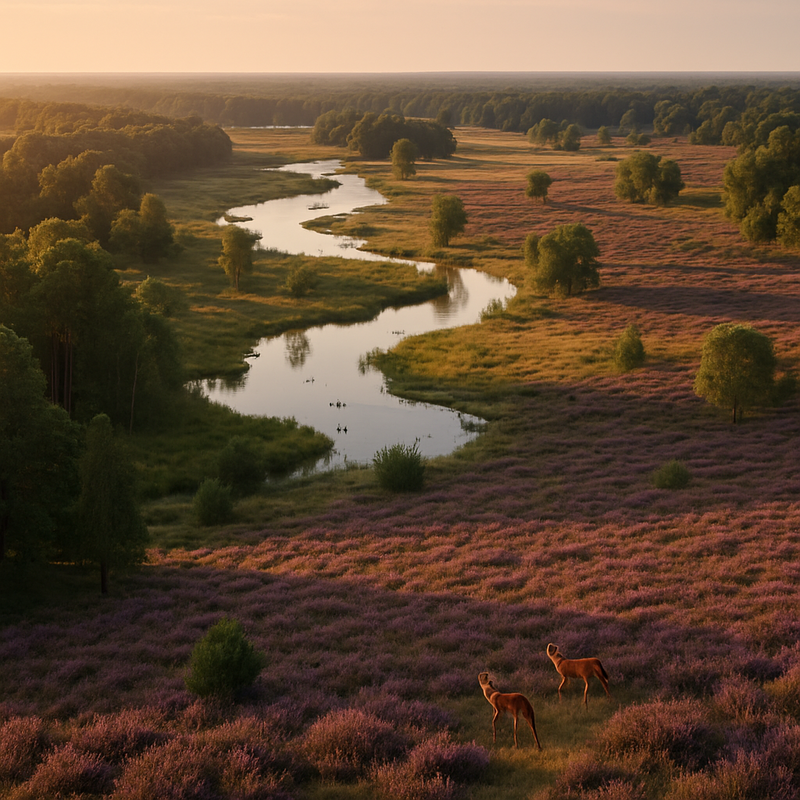 Luchtfoto van Nederlands nationaal park met bossen, heidevelden en watergebieden