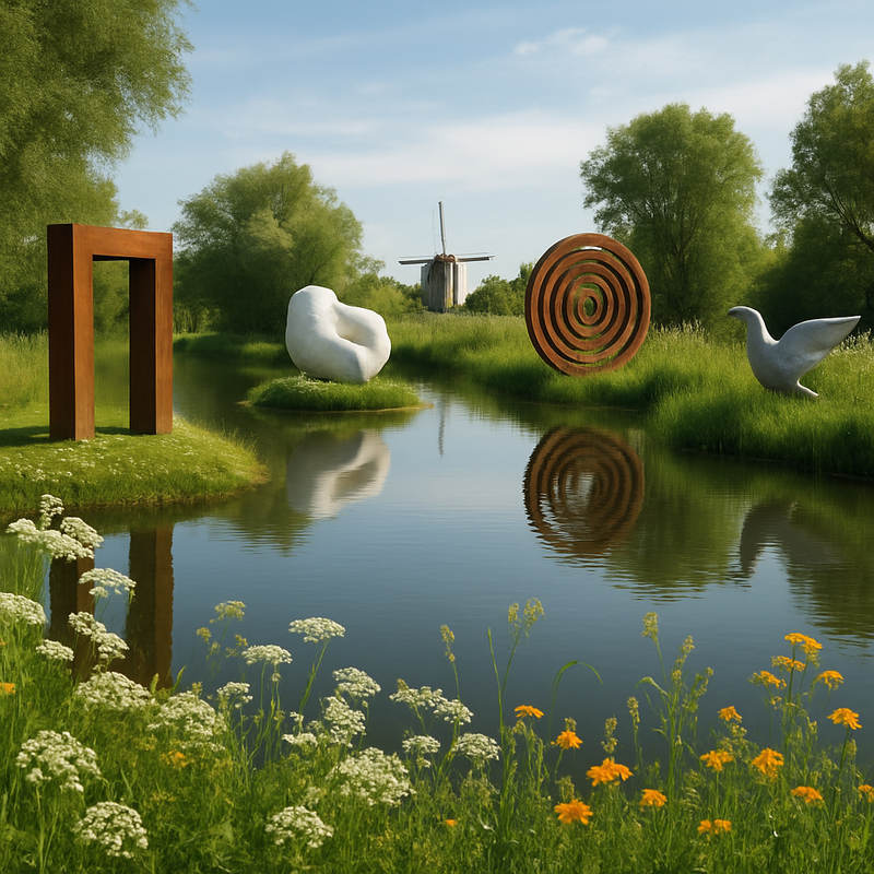 Landschap met kunstwerken in de natuur tijdens de IJsselbiënnale in Nederland