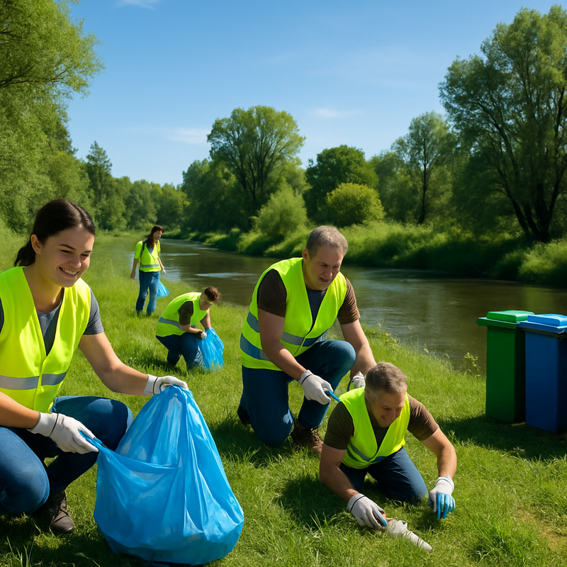 Vrijwilligers verzamelen afval in een schoon en groen Nederlands natuurgebied