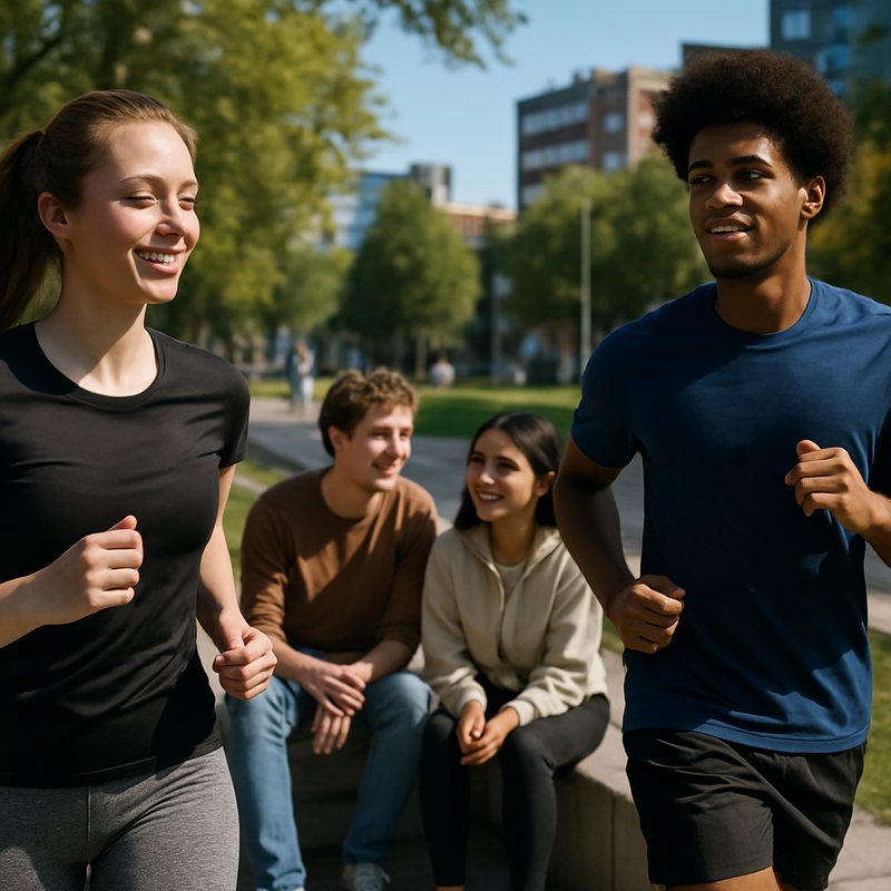 Jongeren sporten en socializen buiten in een park in Nederland na de pandemie