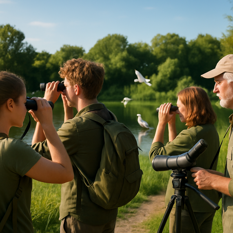 Groep natuurliefhebbers kijkt naar vogels tijdens een evenement in Nederland