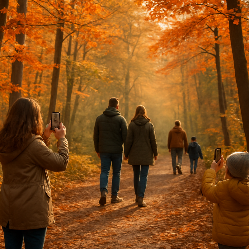 Herfstwandeling met gezinnen in het kleurrijke Amsterdamse Bos met mensen die natuur fotograferen