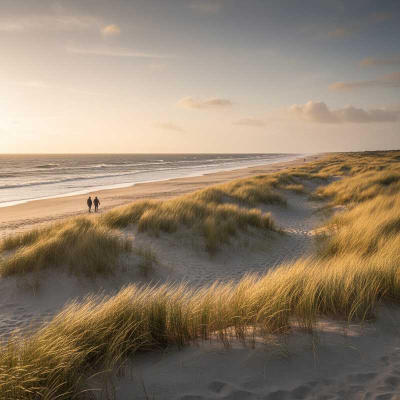 Breed zandstrand en duinlandschap met helmgras bij Hondsbossche Duinen aan de Nederlandse kust