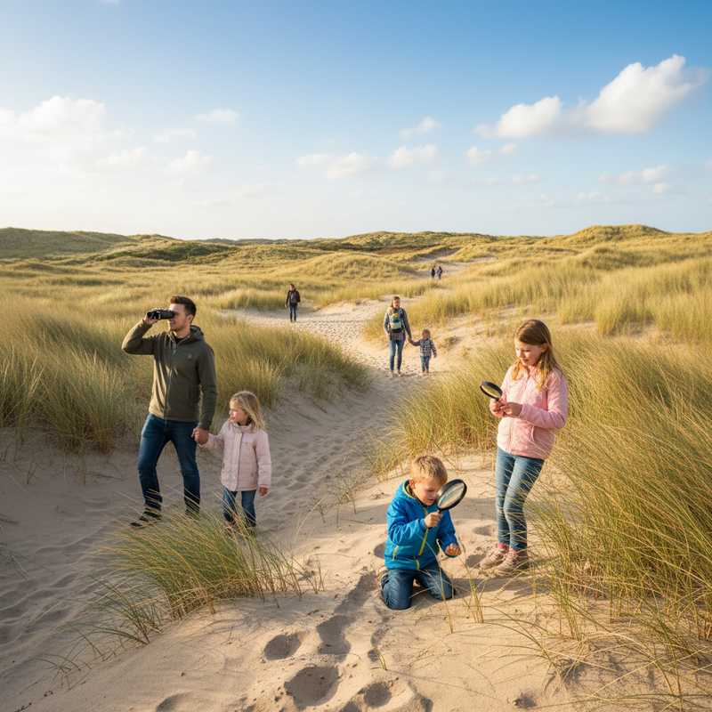 Families hiking through sand dunes with beach grass in Schoorlse Duinen during spring nature event