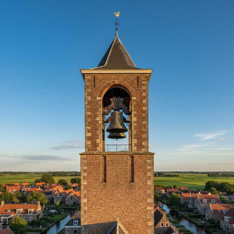 Nederlandse kerktoren met klokken tegen blauwe lucht tijdens solidariteitsactie voor gewortelde kinderen