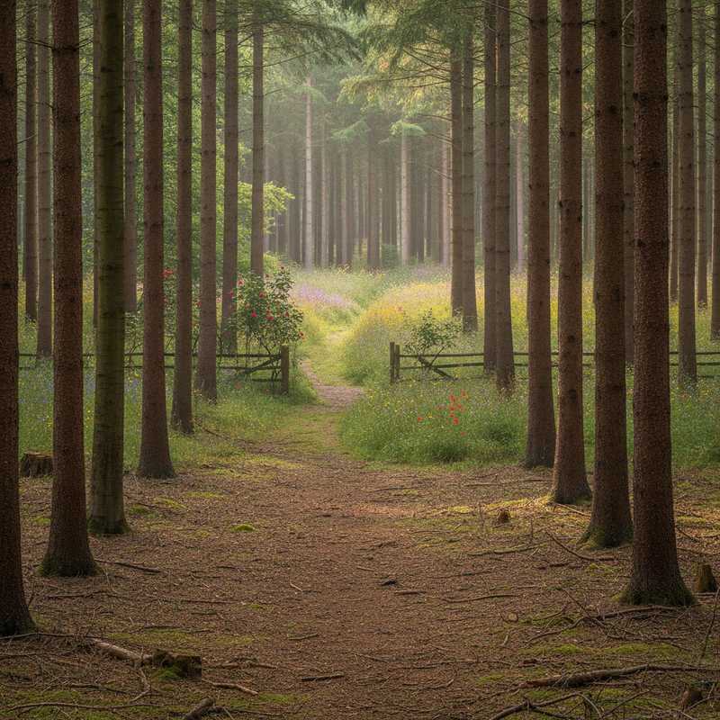 Nederlands bos met arme ondergroei naast herstelend bloemrijk grasland, illustratie van biodiversiteitsverschillen