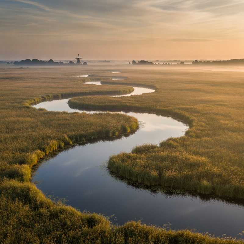 Natuurlijk moeraslandschap van het Naardermeer met rietkragen en open water bij ochtendlicht